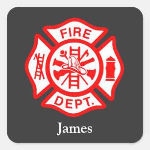 Firefighter Symbol Fireman Logo-Individuelle Name Quadratischer Aufkleber