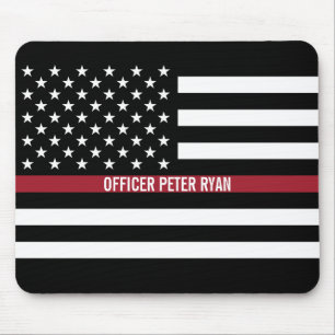 Firefighter Thin Red Line American Flag Name Mousepad