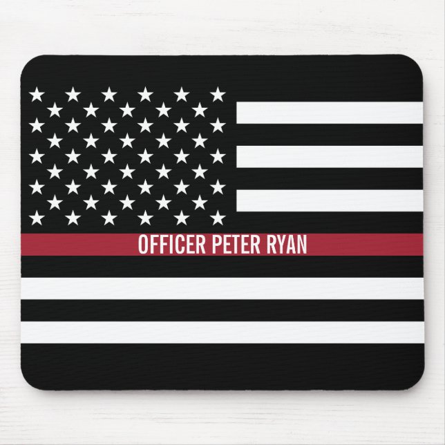 Firefighter Thin Red Line American Flag Name Mousepad (Vorne)