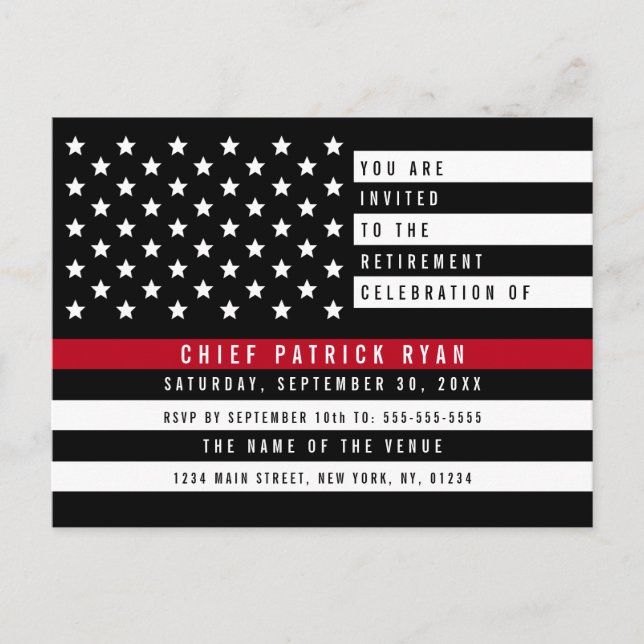 Firefighter Thin Red Line American Flag Retirement Postkarte (Vorderseite)