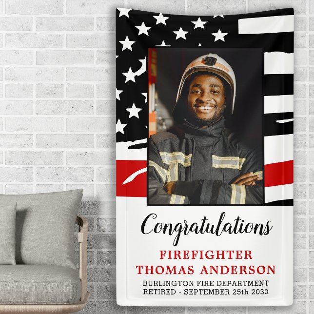 Firefighter Thin Red Line Custom Foto Retirement Banner (Von Creator hochgeladen)