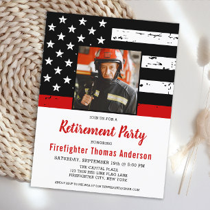 Firefighter Thin Red Line Custom Foto Retirement Einladungspostkarte