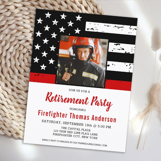 Firefighter Thin Red Line Custom Foto Retirement Postkarte (Von Creator hochgeladen)