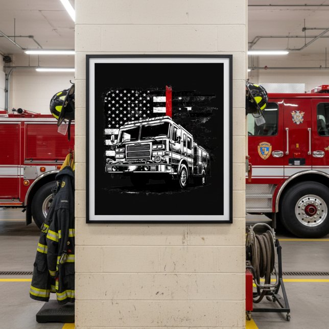Firefighter Thin Red Line Grunge Flag Poster (Von Creator hochgeladen)