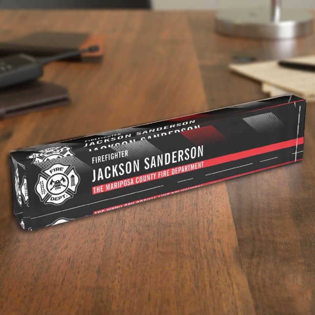 Firefighter Thin Red Line Logo Fire Department Namensplakette (Firefighter Thin Red Line Logo Fire Department Desk Name Plate)