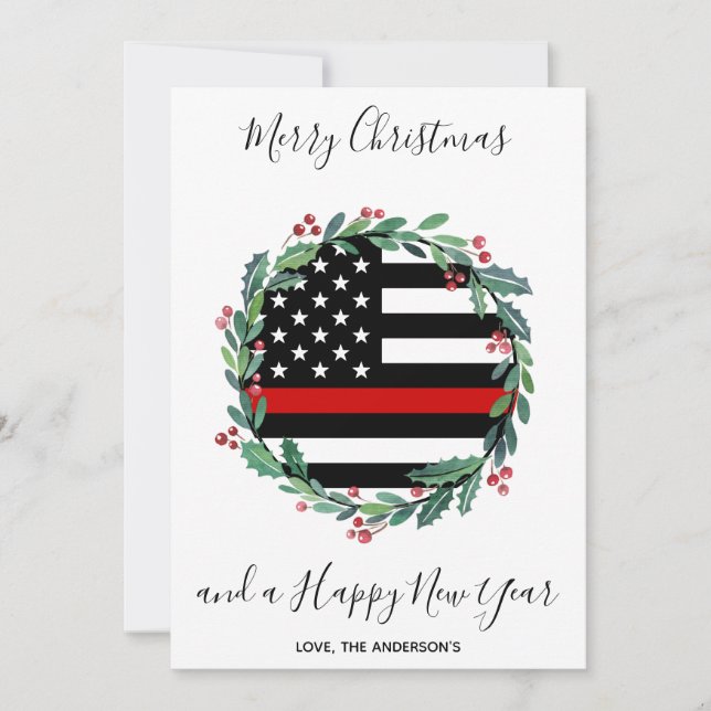 Firefighter Thin Red Line Weihnachtsschaden Feiertagskarte (Vorderseite)