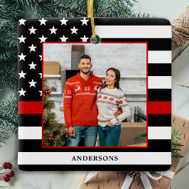 Firefighter Weihnachts Custom Foto Thin Red Line Keramikornament