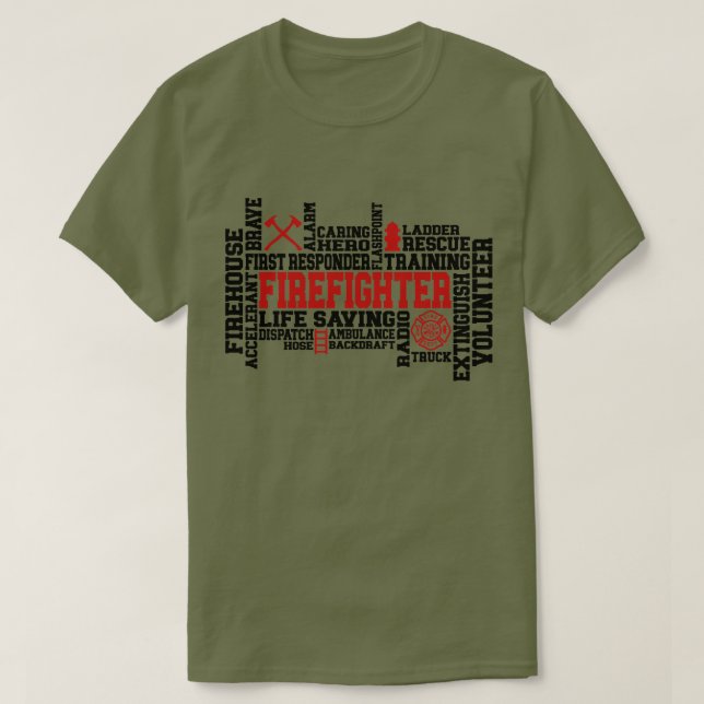 Firefighter Word Cloud unterstreicht Heldentum T-Shirt (Design vorne)