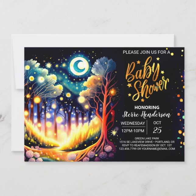 Fireflies Dance Enchanted Forest Baby Shower Einladung (Vorderseite)