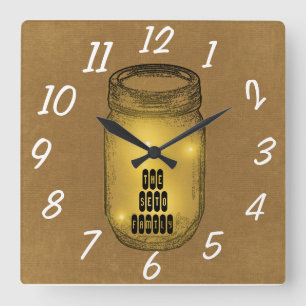 Fireflies in Mason Jar Quadratische Wanduhr
