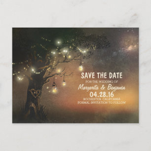 Fireflies mason jar baum rustikal Save the Date Ankündigungspostkarte