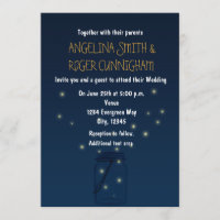 Fireflies Mason Jar Rustic Blue Wedding Einladung