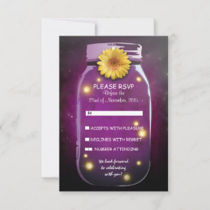 Fireflies & Mason Jar Whimsical Wedding RSVP Karte