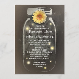Fireflies & Rustic Mason Jar Whimsical Wedding Einladung