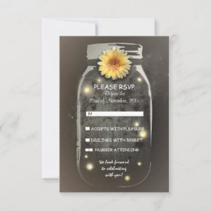 Fireflies & Rustic Mason Jar Whimsical Wedding RSV RSVP Karte