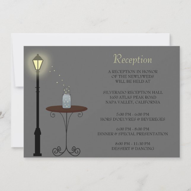 Fireflies und Mason Jar Wedding Reception Card Einladung (Vorderseite)