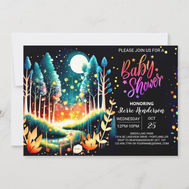 Firefly Fantasy Woodland Baby Shower Einladung (Vorderseite)