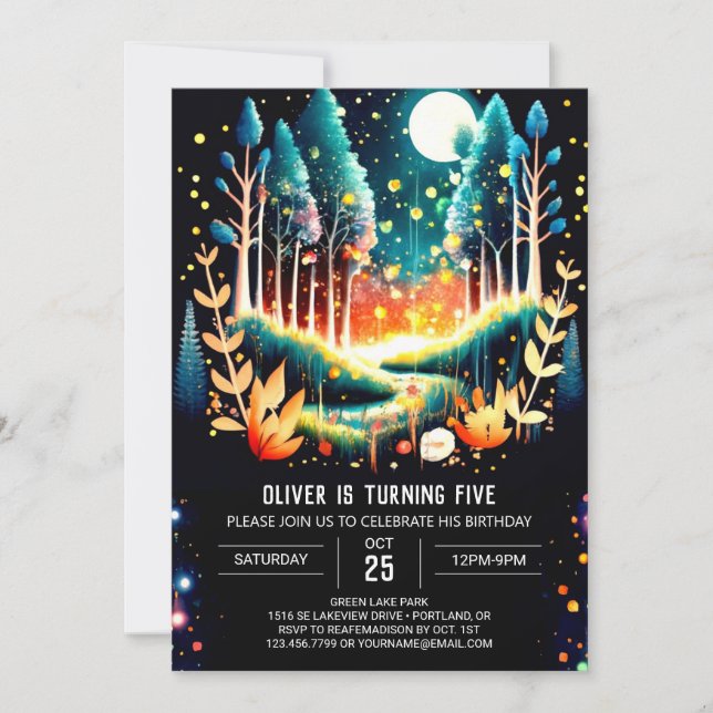 Firefly Fantasy Woodland Geburtstag Einladung (Vorderseite)