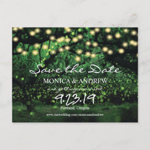 Firefly Lights Forest Save the Date Postkarte