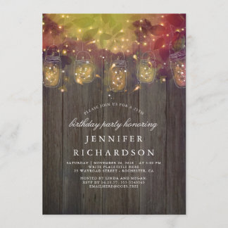 Firefly Lights und Mason Jar Rustic Geburtstagspar Einladung