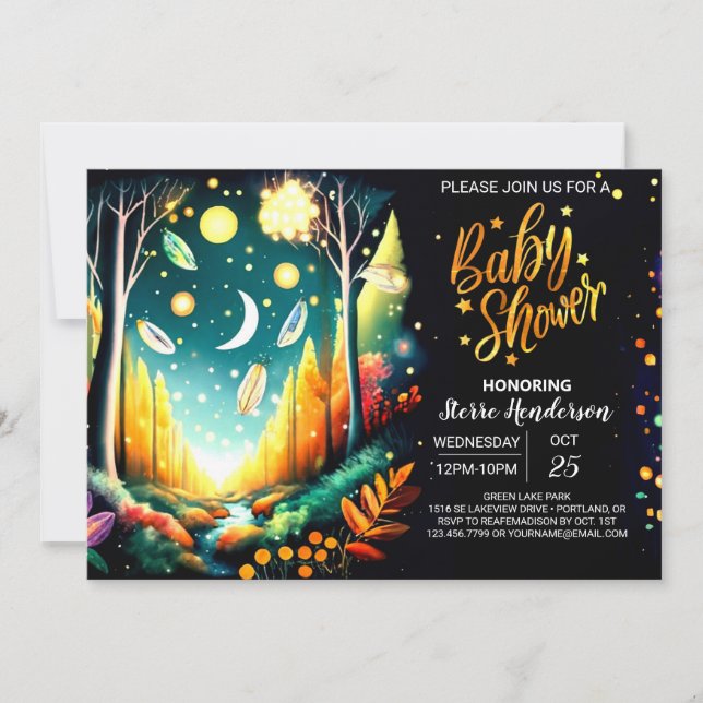 Firefly Magic Forest Baby Shower Einladung (Vorderseite)