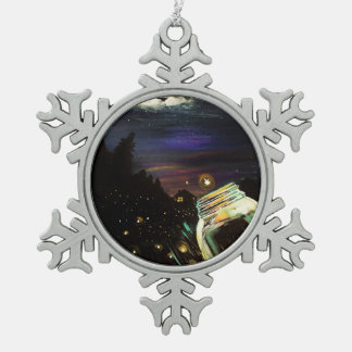 Firefly-Mason-Glas Mondbeschienenes Cottage Winter Schneeflocken Zinn-Ornament