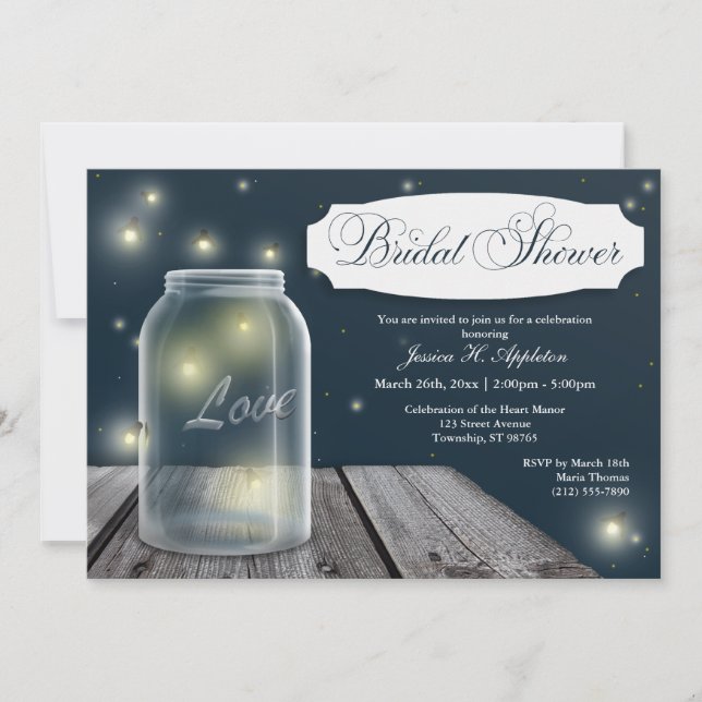 Firefly Mason Jar Bridal Einladungen (Vorderseite)