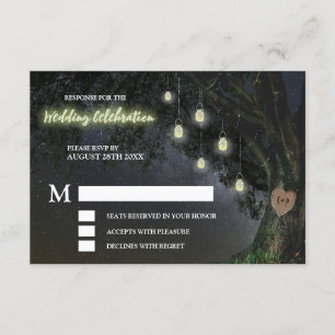 Firefly Mason Jar Oak Tree Wedding RSVP Cards Einladung