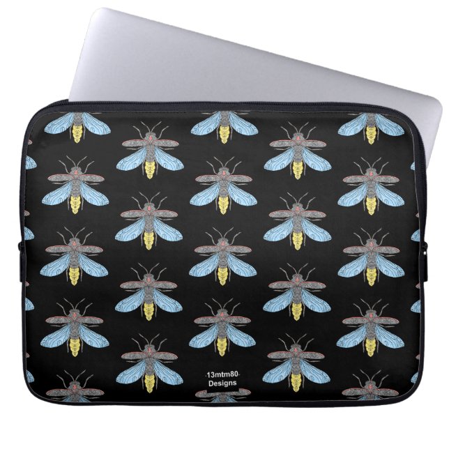 Firefly (Muster schwarz) - Laptop-Sieb Laptopschutzhülle (Vorderseite)