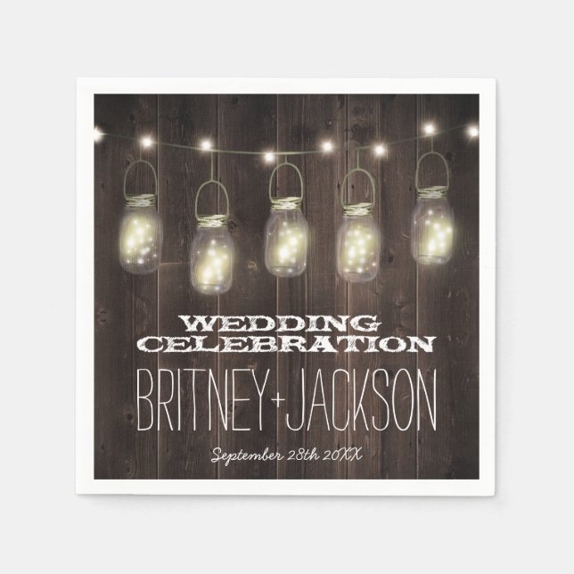Firefly Rustic Barn Wood Mason Jar Wedding Napkins Serviette (Vorderseite)
