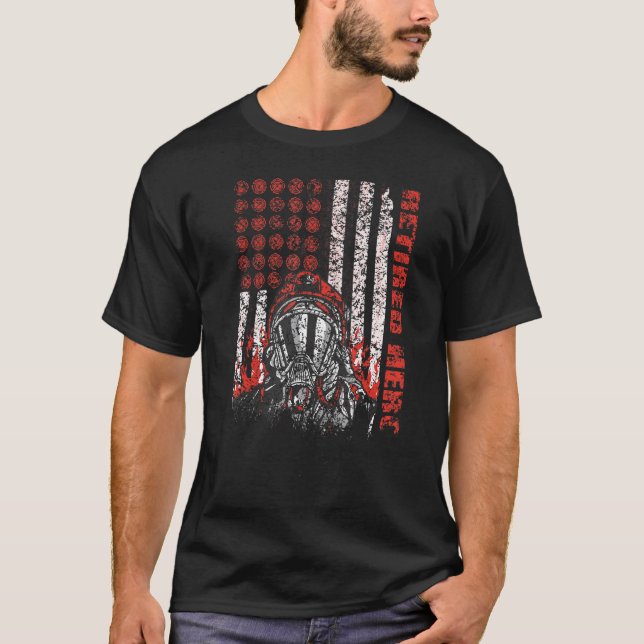 Fireman American Flag Gasmask Feuerwehrmann Ruder T-Shirt (Vorderseite)
