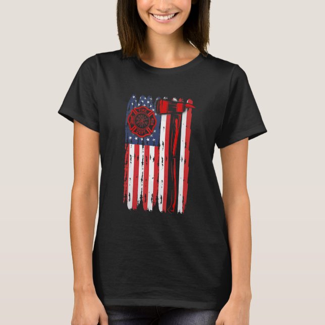 Fireman American Flag Graphics Firefighter Labor D T-Shirt (Vorderseite)