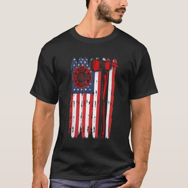 Fireman American Flag Graphics Firefighter Labor D T-Shirt (Vorderseite)