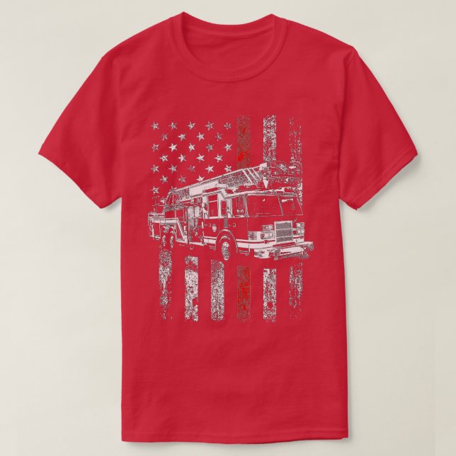 Fireman American Flag Thin Red Line Feuerwehrmann  T-Shirt (Design vorne)