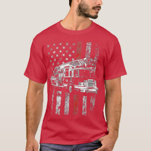 Fireman American Flag Thin Red Line Feuerwehrmann T-Shirt
