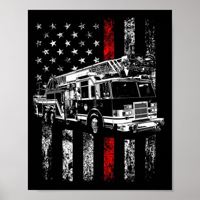 Fireman American Flag Thin Red Line Firefighter  Poster (Vorne)