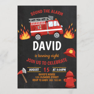 Fireman Boy Chalkboard Feuerzeug Geburtstag Einladung