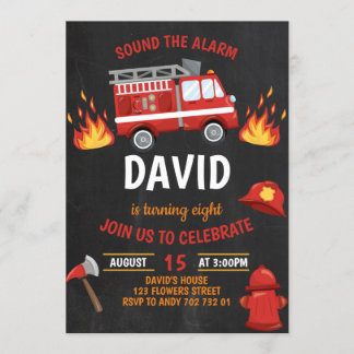 Fireman Boy Chalkboard Feuerzeug Geburtstag Einladung