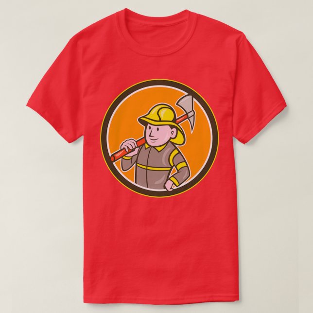 Fireman Firefighter AX Circle Cartoon T-Shirt (Design vorne)