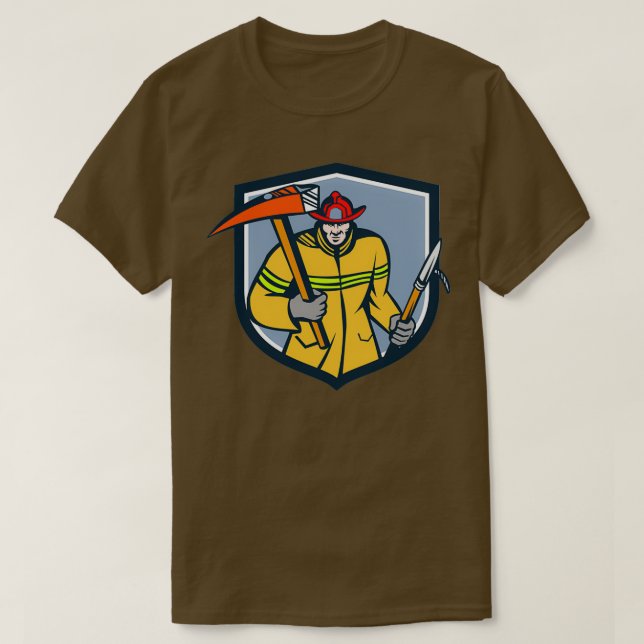 Fireman Firefighter Fire Ax Hook Wappen Retro Clas T-Shirt (Design vorne)