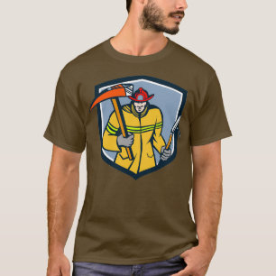 Fireman Firefighter Fire Ax Hook Wappen Retro Clas T-Shirt