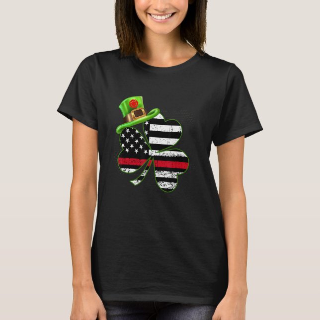 Fireman Firefighter Kleeblatt Thin Red Line St Pat T-Shirt (Vorderseite)