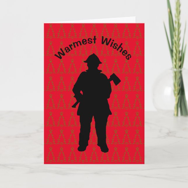 Fireman mit AX-Silhouette Weihnachtskarte Karte (Vorderseite)