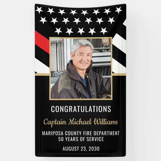 Fireman Photo Red Line Flag Firefighter Retirement Banner (Vertikal)