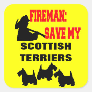 Fireman Rettete meine drei schottischen Terrier-Hu Quadratischer Aufkleber
