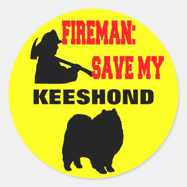Fireman Rettete My Keeshond Runder Aufkleber (Vorderseite)