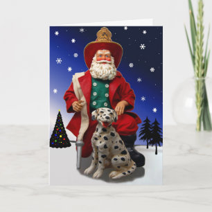 Fireman Santa w/ Dalmation Holiday Card Feiertagskarte