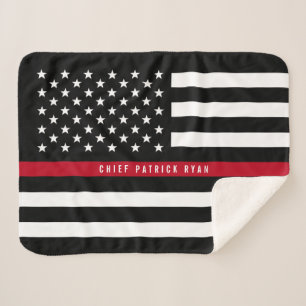 Fireman Thin Red Line American Flag Monogram Small Sherpadecke