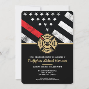 Fireman Thin Red Line Feuerwehrmann Abschluss Einladung