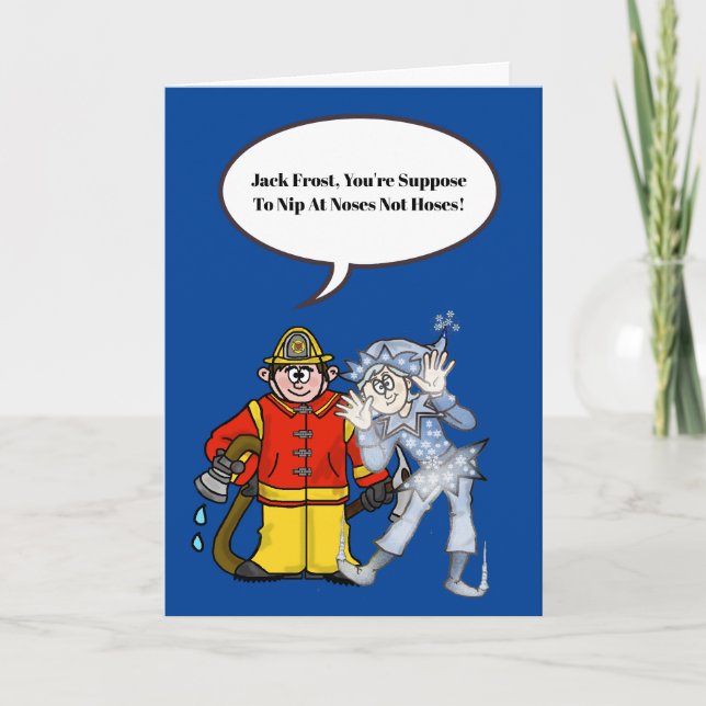 Fireman und Jack Frost Weihnachtskarte Karte (Vorderseite)
